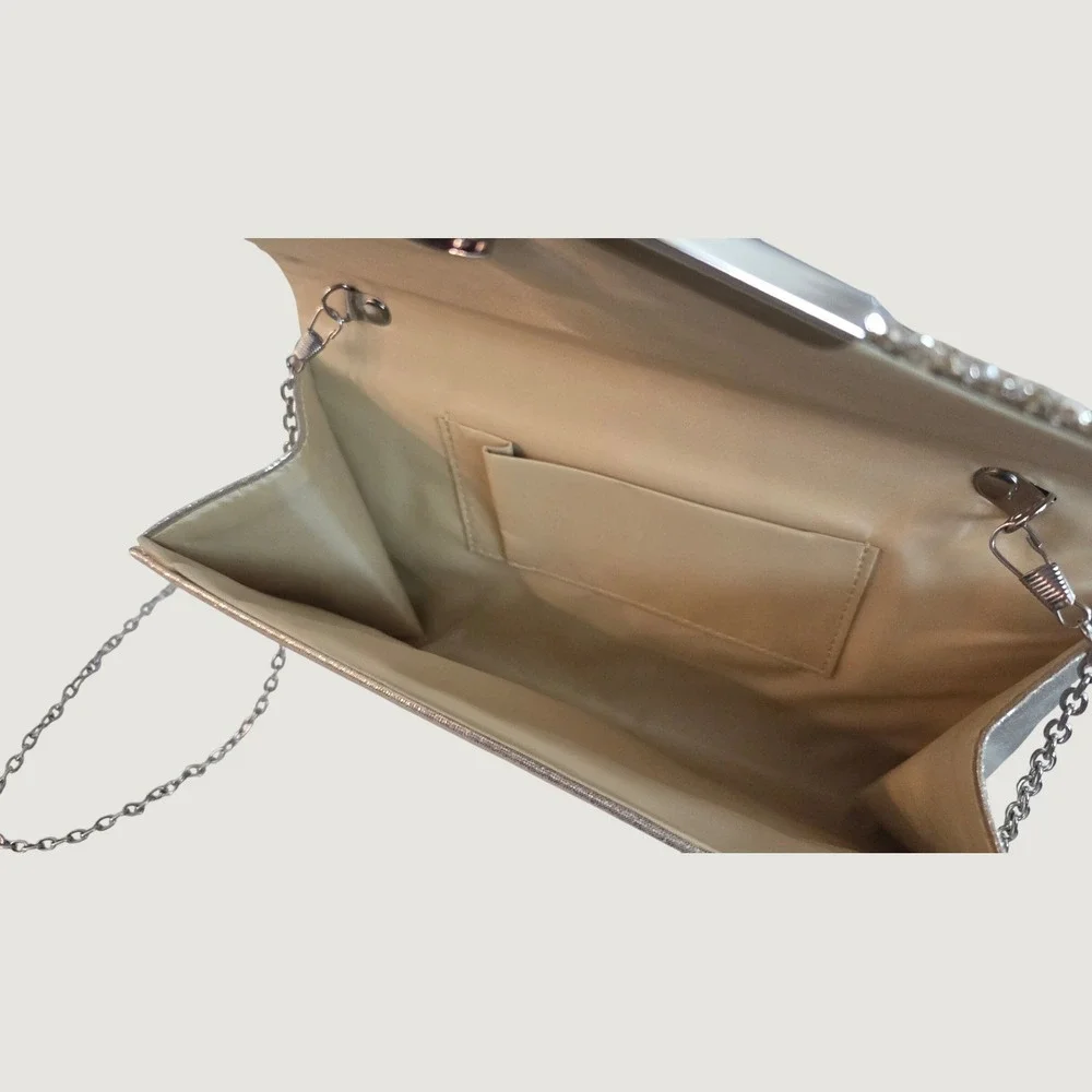 Champagne Gold Glitter‎ Envelope Clutch Chain Strap Evening Bag